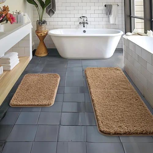 Miniatura 40 de MIULEE Juego de 2 alfombras de baño antideslizantes peludas extra gruesas y suaves, alfombrillas de baño de microfibra suave absorbente de agua