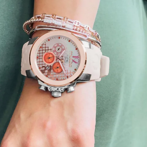 Miniatura 9 de MULCO Watches for Women -Era 50, Silver Stainless Steel Case with Wrist Silicone Band, Quartz Multifunctional Movement, Large Face Analog Display