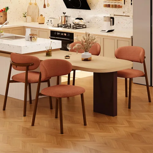 Miniatura 27 de Juego de 2 sillas de comedor para cocina, tapizadas, modernas, de cuero, original/beige