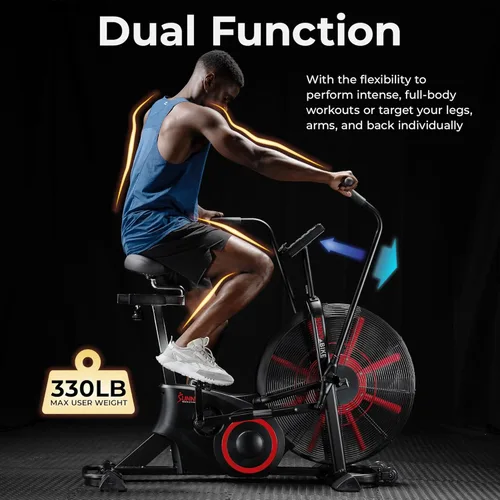 Miniatura 2 de Sunny Health & Fitness Premium Smart Cross-Training Fan Bike, Air Resistance Cardio Machine w/330lb Capacity for Intensive Home Workout