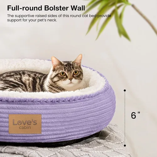 Miniatura 5 de Love's cabin Cama redonda acolchada para gatos y perros, cama para mascotas de 20 pulgadas para gatos o perros pequeños, parte inferior Violeta