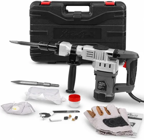 XtremepowerUS Martillo eléctrico de demolición de 1400 W con interruptor de hormigón con (2) brocas de cincel con estuche de transporte