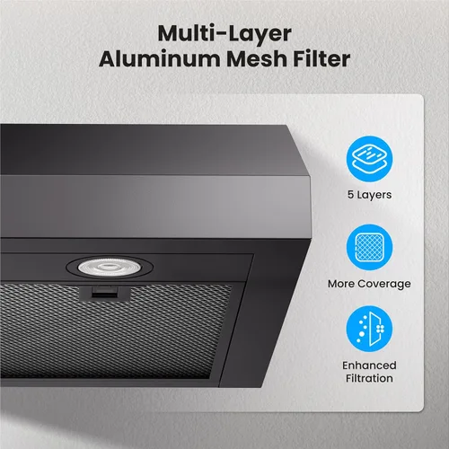 Miniatura 3 de VIKIO HOME Campana extractora para debajo del gabinete de 30 pulgadas, ventilación de cocina de doble motor de 580 CFM con luces LED, control