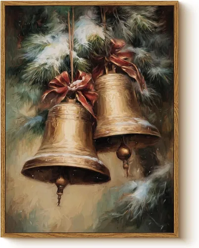 Miniatura 8 de Arte de pared con trineo, árbol navideño y cajas de regalo, 12 x 16 pulgadas, lienzo enmarcado de Navidad, cuadro rústico festivo, obra de arte