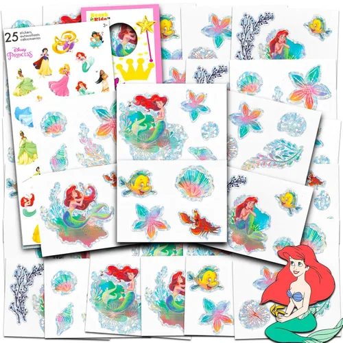 Juego de tatuajes temporales de La Sirenita - Paquete de recuerdos de fiesta Ariel con 96 tatuajes temporales más calcomanías, más | Suministros
