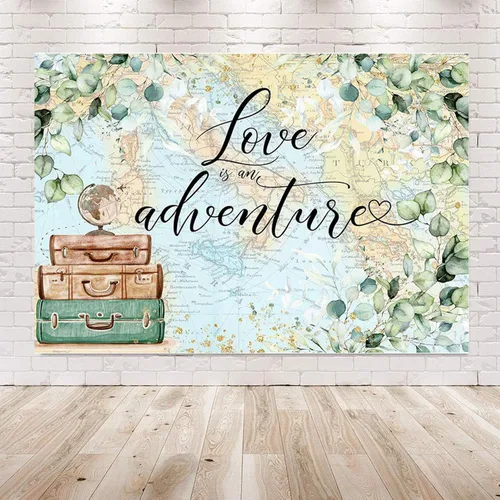 Miniatura 5 de Love is an Adventure telón de fondo para fotografía Let The Adventure Begin, fondo temático de viaje, baby shower, despedida de soltera, decoración