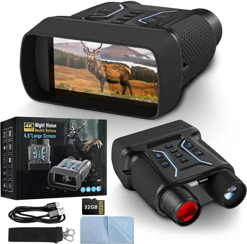 Gafas de visión nocturna, prismáticos de visión nocturna a color 4K para adultos con pantalla HD de 4.5 pulgadas, zoom digital 8X e infrarrojo de 7