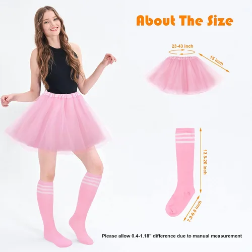 Miniatura 4 de Simplicity Conjunto de disfraz clásico de 4 capas de tul con falda tutú con calcetines de tubo para mujer
