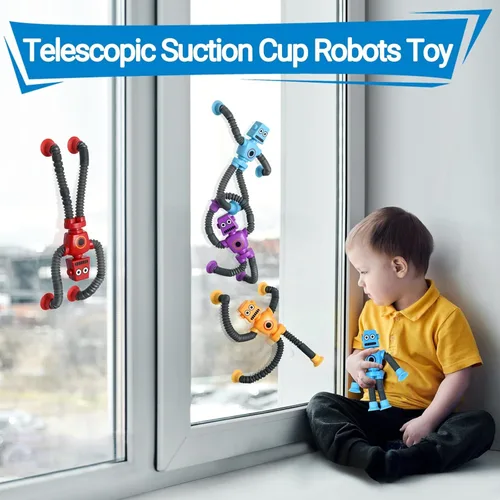 Miniatura 3 de Juguetes robóticos (paquete de 4), robots telescópicos con ventosa, tubos para autismo, juguetes sensoriales para ansiedad, regalos para niños