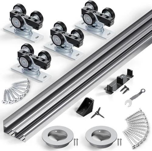 Miniatura 12 de SMARTSTANDARD Kit de herrajes para puertas corredizas de 60 pulgadas/5 pies para armario de gabinete, herrajes de puerta de aleación de aluminio