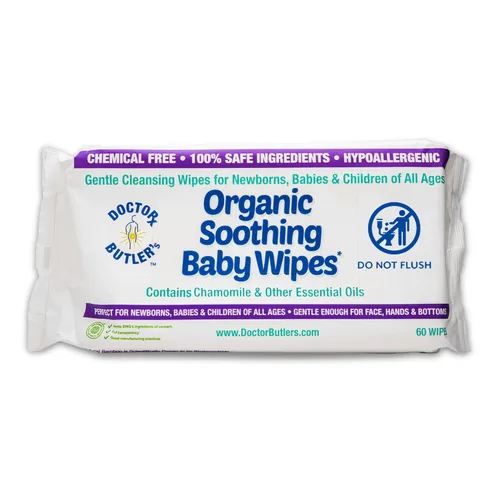 Doctor Butler's Toallitas orgánicas para bebé, hipoalergénicas y sin perfume, seguras para el cuidado de la piel sensible del bebé, hechas con