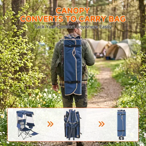 Miniatura 9 de LILYPELLE Silla de playa con toldo y reposapiés, silla de camping plegable portátil con bolsa enfriadora y soporte para tazas, parasol ajustable