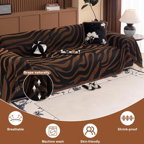 Miniatura 2 de ROOMLIFE Funda de sofá con estampado de leopardo para sofá de 3 plazas, lavable, protector de muebles para perros, funda de sofá suave