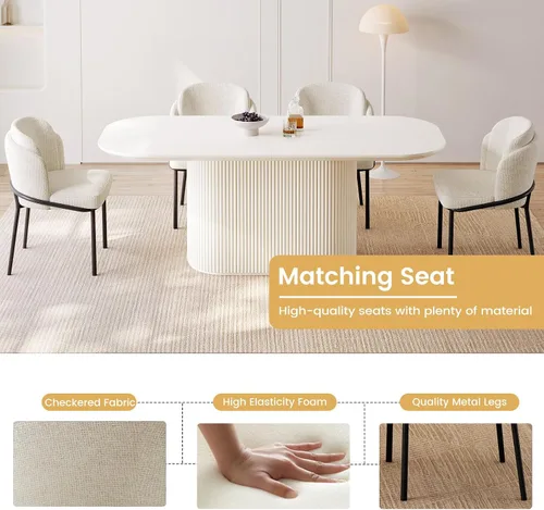 Miniatura 6 de Guyii Juego de 5 mesas de comedor de 70 pulgadas con 4 sillas, color blanco crema, juego para 4 mesas de comedor moderno para comedor, restaurante