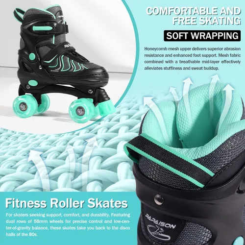Miniatura 6 de PAPAISON Patines de ruedas para niñas de 8 a 12 años, talla ajustable, patines cuádruples para mujeres jóvenes con ruedas que se iluminan