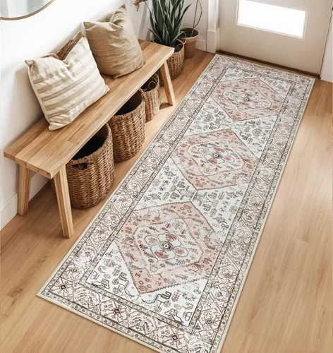 Miniatura 17 de Lahome - Tapete con diseño bohemio, pequeño, antideslizante, lavable, ultradelgado, con estampado oriental desgastado, para entrada, cocina