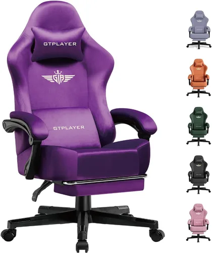 Miniatura 22 de GTPLAYER Silla de juegos grande y alta de tela con cojín de resorte de bolsillo, silla ergonómica de computadora de respaldo alto con reposapiés