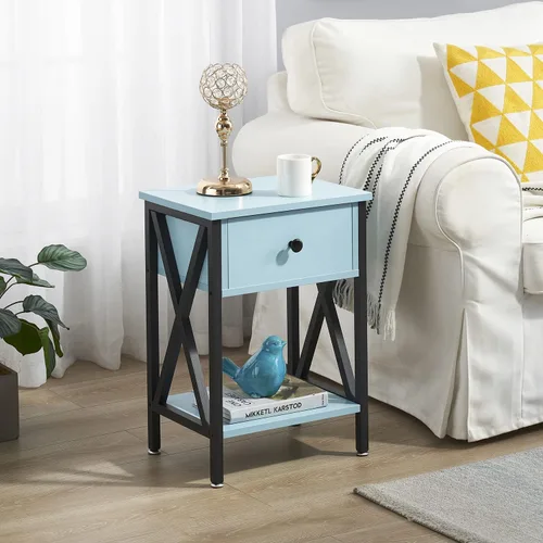 Miniatura 2 de VECELO Mesas auxiliares, mesita de noche moderna con cajón y estante, mesita de noche para dormitorio, sala de estar, marco de metal industrial