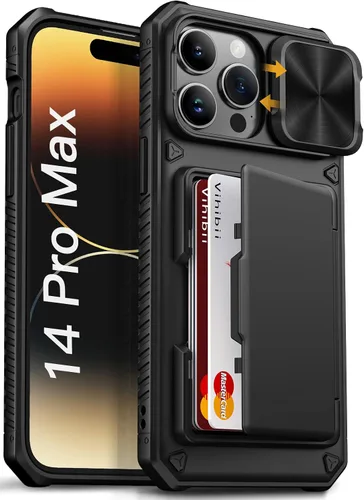 Miniatura 23 de Vihibii Funda para iPhone 13 Pro Max/iPhone 12 Pro Max con tarjetero (4 tarjetas) [bloqueo RFID] y cubierta de cámara deslizante, protección contra