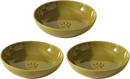 Miniatura 9 de Havniva Platos de cerámica anchos para gatos, juego de 3 cuencos de cerámica para gatos con huella de pata, plato antideslizante para alimentación