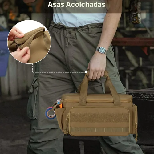 Miniatura 6 de Rexmica Bolsa de herramientas portátil de 14 pulgadas con fondo antifricción, organizador de almacenamiento de herramientas manuales para hombres