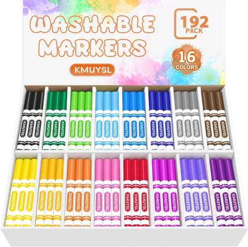 KMUYSL Marcadores lavables a granel, 16 colores surtidos, marcadores para colorear de punta cónica de línea ancha, suministros de arte escolar,
