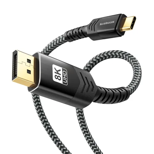 BlueRigger Cable USB C a DisplayPort (6 pies, 8K 60Hz, USB Type-C 3.1 a puerto de pantalla, 32.4 Gbps, Thunderbolt 4/3, cable USB-C a DP 1.4) -