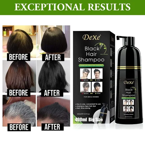 Miniatura 5 de Vedora Champú instantáneo para cabello negro, 13.5 fl oz, champú semipermanente DeXe negro tinte para cabello natural, dura 30 días, fórmula