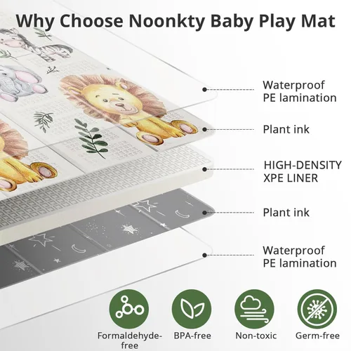 Miniatura 2 de NOONKTY Tapete de juego extra grande de 79 x 71 pulgadas para el suelo, tapete de juego de espuma plegable para bebés de 0 a 12 meses y niños, León