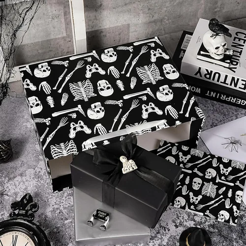 Miniatura 7 de WRAPAHOLIC Bolsa de regalo grande de esqueleto de Halloween con papel de seda y tarjeta, 10 x 5 x 13 pulgadas, bolsa de papel de esqueleto