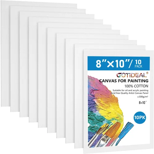 Miniatura 8 de GOTIDEAL Lienzos para pintura, 10 x 10 pulgadas, paquete de 12 paneles de lienzo planos en blanco imprimados profesionales, 100% algodón, tableros