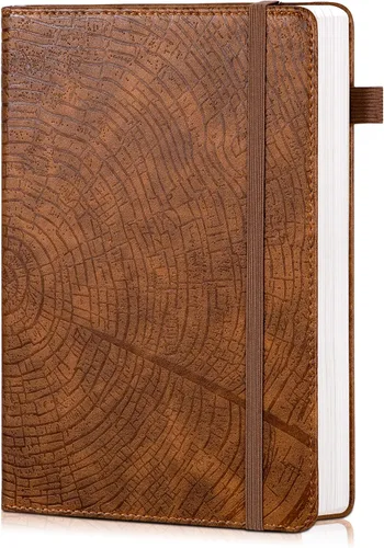 Diario forrado con líneas de CAGIE para hombres y mujeres, diario encuadernado en cuero con anillos de crecimiento de árboles, cuaderno de 256