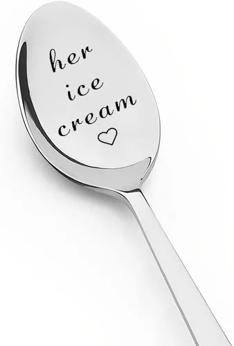 Miniatura 4 de Juego de 2 cucharas de helado para él y para ella, regalo de cumpleaños, San Valentín, para marido, esposa, cuchara grabada para parejas