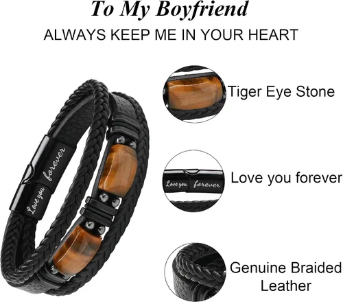 Miniatura 6 de JoycuFF Pulseras de cuero trenzado marrón para hombre, regalos para papá, novio, marido, hijo, nieto, hermano, para siempre, para el día del padre