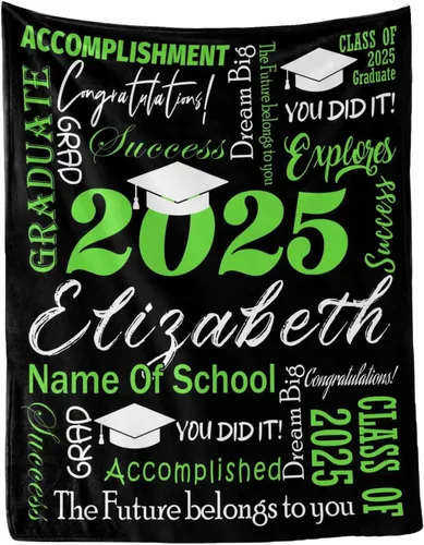 Miniatura 25 de MyPupSocks Manta personalizada para regalo de graduación, felicitaciones clase de 2025, manta azul personalizada de forro polar 2025 para hermana