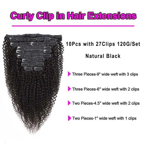 Miniatura 2 de Extensiones de cabello humano real rizado con clip, para mujeres negras, extensiones de cabello humano rizado brasileño 3C 4A, 10 piezas con 21