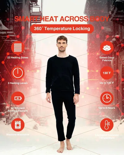 Miniatura 8 de Conjunto de ropa interior térmica eléctrica para mujer, 22 zonas de calefacción, calefacción eléctrica con USB, equipo de caza de invierno