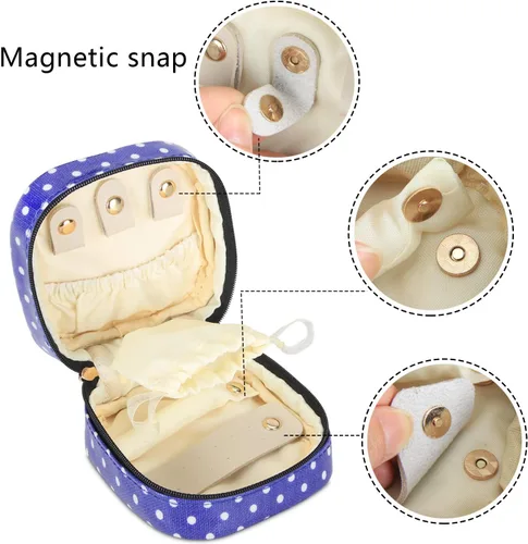 Miniatura 5 de Teamoy Estuche de joyería de viaje pequeño, portátil, para mujer, aretes, collar, accesorios, caja organizadora, lunares morados