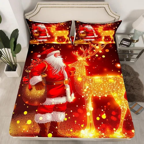 Miniatura 7 de Erosebridal Sábana bajera ajustable de Papá Noel con bolsillo profundo para niños, niñas y niños, juego de ropa de cama de Navidad para niños