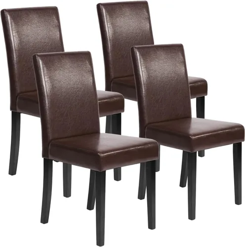 Miniatura 11 de Sillas de comedor de estilo urbano, de piel y con patas de madera maciza, 76.2 cm, 4