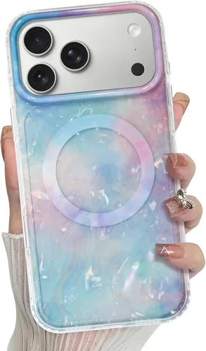Miniatura 20 de Bonoma Funda magnética para iPhone 13 【Soporte para Magsafe】Protector de cámara de lujo de cristal fluorescente iridiscente con láser brillante + 2