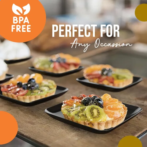 Miniatura 3 de Exquisite Mini platos de postre pequeños, paquete de 120 platos desechables negros de 2.4 x 2.4 pulgadas, pequeños de plástico sin BPA para bodas