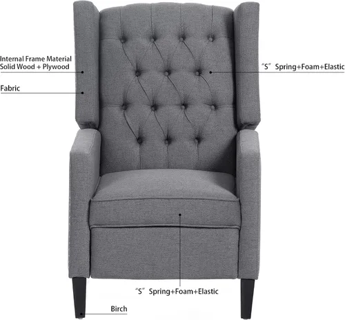 Miniatura 9 de Silla reclinable con respaldo ajustable, cómoda silla reclinable con respaldo ajustable, sillón de tela copetuda con remaches vintage para sala