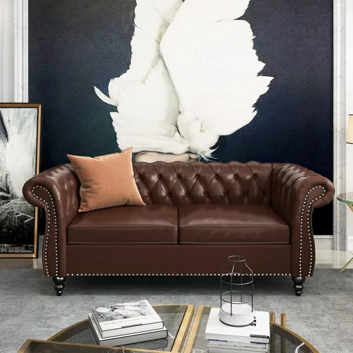 Miniatura 24 de ORRD - Sofá Chesterfield de Terciopelo, Sofá Moderno de Terciopelo con 3 Asientos con Brazos Enrollados y Clavos para Sala de Estar, Dormitorio