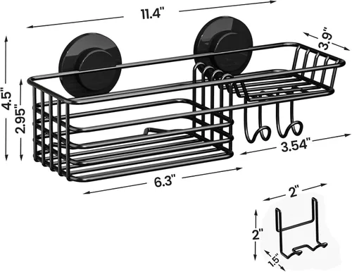 Miniatura 2 de LEVERLOC Cesta de ducha con ventosa, cesta de ducha con ganchos y jabonera para baño, organizador de ducha para baño sin necesidad de taladrar