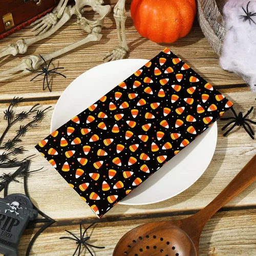 Miniatura 3 de Whaline Servilletas desechables para invitados de Halloween de 4.3 x 7.8 pulgadas, servilletas desechables de maíz caramelo naranja y negro