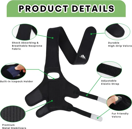 Miniatura 5 de Rodillera universal para perro con paquete de terapia de frío/calor, ajustable, transpirable, collar extra cómodo con soporte estabilizador