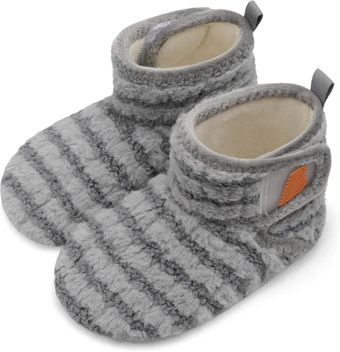 BARERUN Pantuflas para niños y niñas, zapatos de casa para bebés, botines de invierno de felpa acogedora para niños, pantuflas cálidas y ligeras