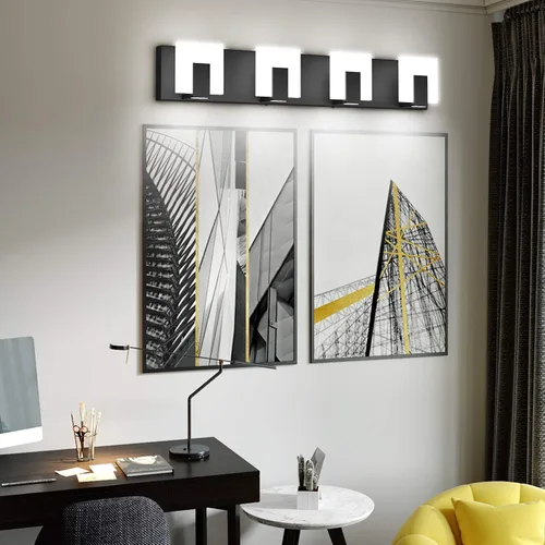 Miniatura 4 de Aipsun - 4 Lámparas de tocador, modernas, de color negro, con luz led arriba y abajo, para colocarlas sobre el espejo del tocador del baño, de 6,000