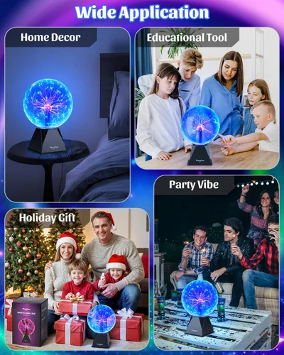 Miniatura 7 de Theefun Bola de plasma azul: globo de plasma enorme de 8 pulgadas, regalos de cumpleaños, lámpara de bola de plasma sensible al tacto y al sonido